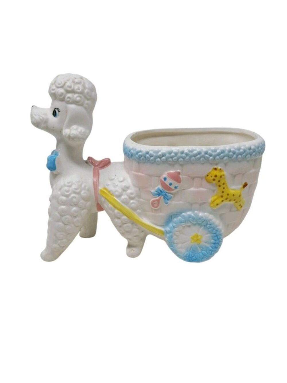 Vintage Prancing Poodle with Cart Planter 60s Baby Shower Gift Mod kitschy 1960